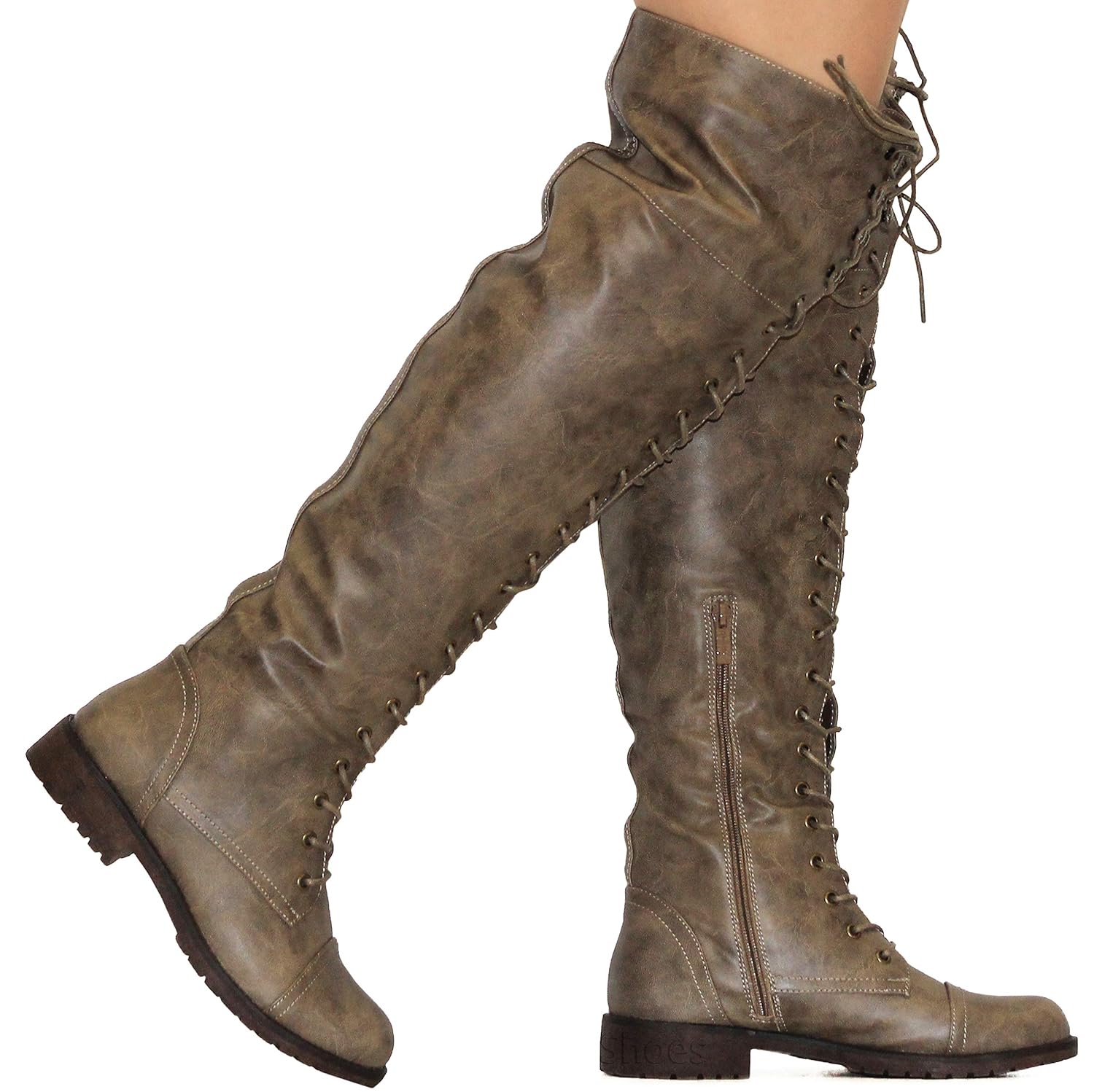 flat over the knee boots lace up back