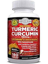 Turmeric Curcumin with Bioperine - Highest Potency, Best for Joint Pain Relief, Heart Health and Anti-Aging, Natural Antioxidant, Gluten Free, Non-GMO, Black Pepper Extract