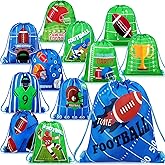 Shappy 12 Pieces Football Party Favor Sports Drawstring Present Bags 12 Styles Backpack Football Candy Goodie Bags Gym Drawstring Bags for Travel Party Gym Workout Supplies