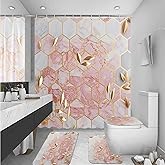Omebero 4 Pcs Pink Shower Curtain Sets with Rugs Bathroom Sets with Shower Curtain and Rugs Modern Abstract Halloween Bathroom Decor Accessories Shower Curtains for Bathroom Toilet Lid Cover