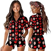 D-Story Custom Womens Satin Pajama Set Personalized Face Name Silk Pajamas XS-5XL 2Pcs Pjs Button Down Sleepwear Loungewear