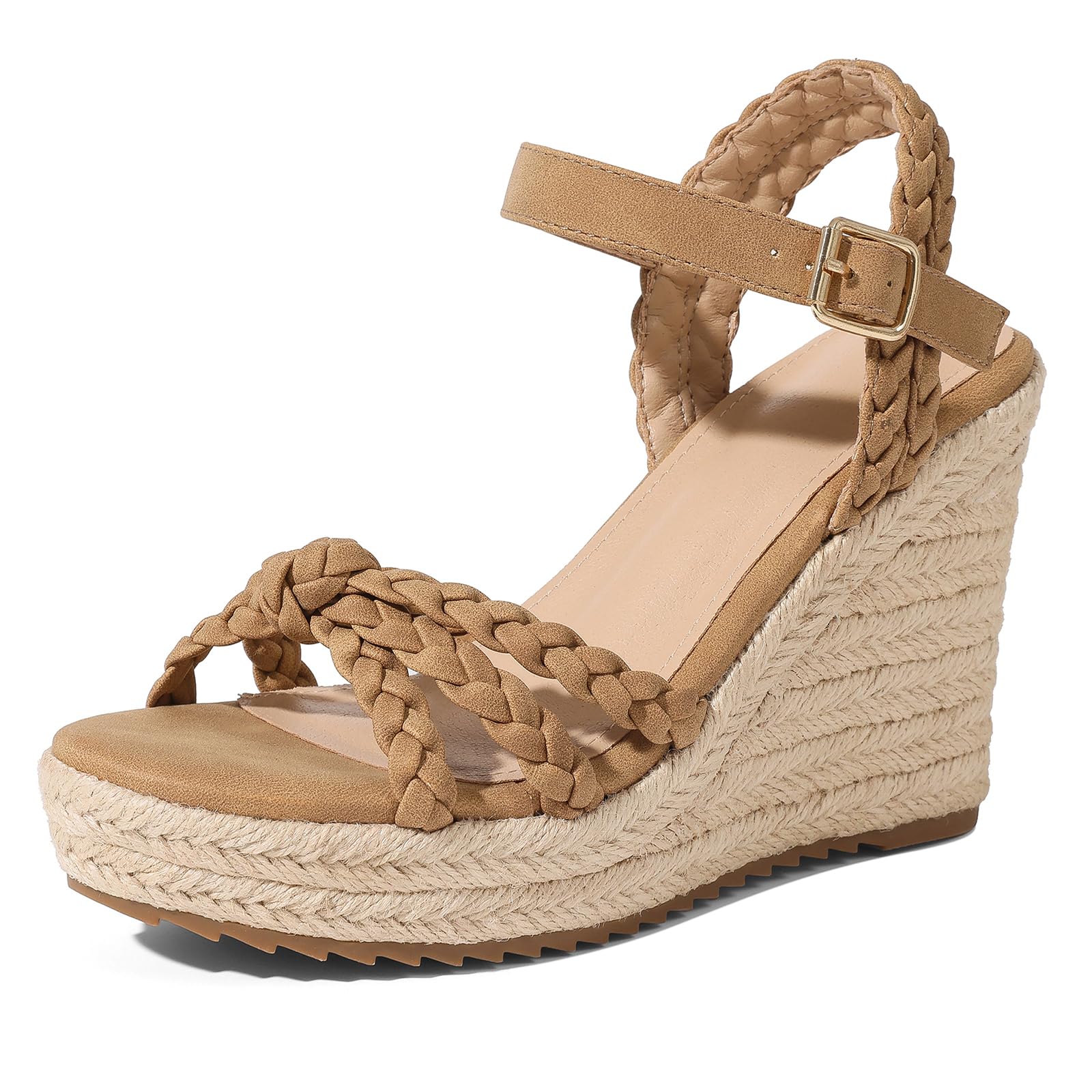 mikarka Espadrille Wedge Sandals for Women Braided Knot Ankle Strap Open Toe Platform Sandals Image