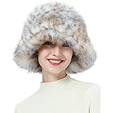 Women's Winter Faux Fur Bucket Hat Fluffy Warm Ladie's Plush Leopard Printed Fisherman Cap