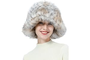 RULALA FANCY Women's Winter Faux Fur Bucket Hat Fluffy Warm Ladie's Plush Leopard Printed Fisherman Cap