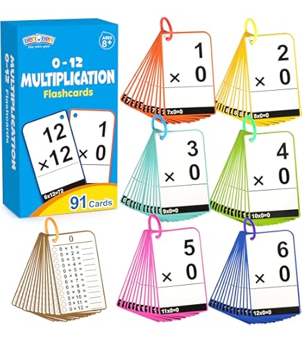 Jeu éducatif D’apprentissage Des Tables De Multiplication – 15 Cartes Flash, Méthode Montessori, Dès Le Primaire