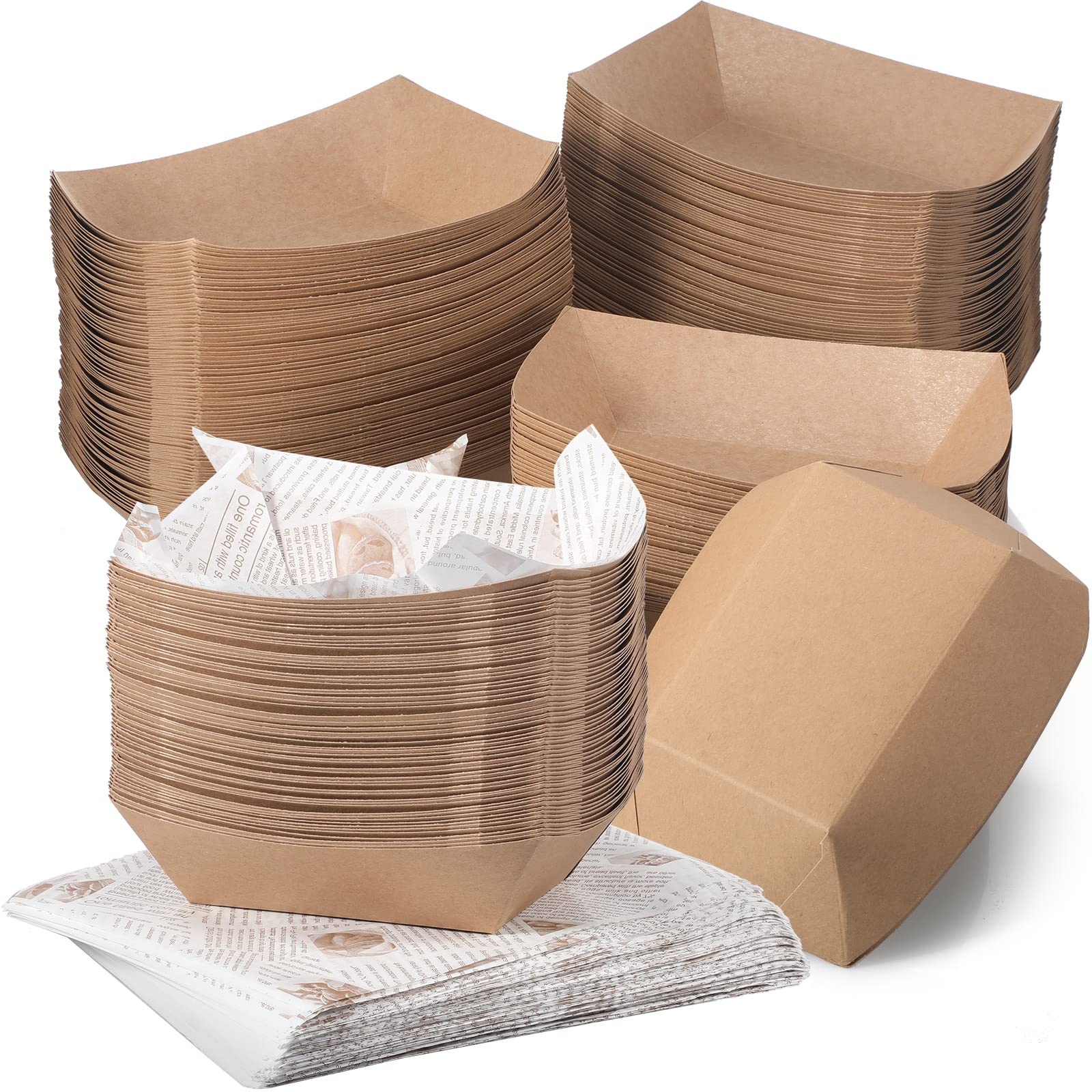 Photo 1 of 1000 Pieces Paper Food Boats Disposable Kraft Brown Food Trays and Grease Proof Deli Liner, Heavy Duty 3 Lb Coated Paperboard Holds Nacho, Taco, Hot Dog and More for Party Picnic