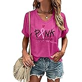 LAZYCHILD Breast Cancer Shirt Women Breast Cancer Awareness Pink Ribbon T-Shirt Cancer Survivor V-Neck Tops