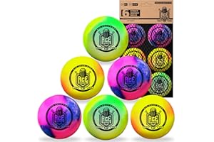 ACE HOCKEY Rainbow Street Hockey Balls - 6-Pack with Mesh Bag - No-Bounce Outdoor Play Balls for Street, Roller & DEK Hockey - Official Size 2 5/8" - High Visibility Bright Colors - PVC Build