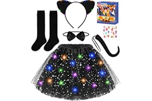 Teuevayl Black Cat Costume for Girls, Kids Halloween Costume with LED Light Up Tutu Skirt for Girls Kids Ages 3 4 5 6 7 8