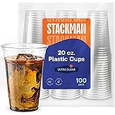 Stack Man [100 Pack - 20 oz.] Clear Disposable Plastic Cups PET Crystal Clear Disposable 20oz Plastic Cups