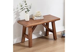 DM Furniture 30" Farmhouse Wood Bench, Solid Wood Entryway Bench Seat Rustic Wooden Entry Way Bench Indoor for Living/Dining Room, Small Hallway Bench, Porch, Handcrafted, Walnut