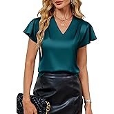 Blooming Jelly Women's Ruffle Sleeve V Neck Pleated Blouse