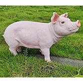 HOUDE Cute Pig Statues, 20.08 inches Long, decorates Outdoor Art Gardens, courtyards, lawns, and Indoor Public Spaces Such as Living Rooms and Balconies. (Pink)