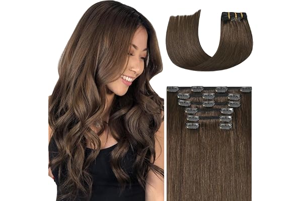 WindTouch Clip in Hair Extensions Human Hair, 15 Inch 75g #4 Medium Brown Hair Extensions for Women Real Human Hair Clip in,