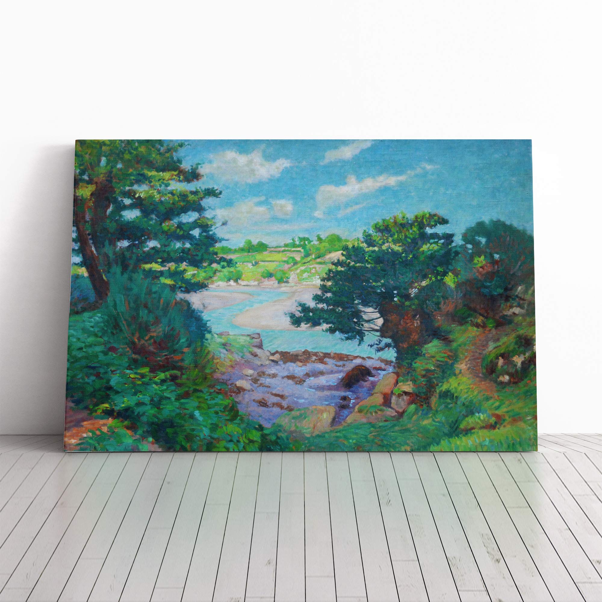 Henri Delavallee The River of The Aven Canvas Print | Gallery Wrapped 30mm Frame Wall Art | 20x14 inches | Ready to Hang | Modern Landscape Picture | Living Room Bedroom Lounge Office