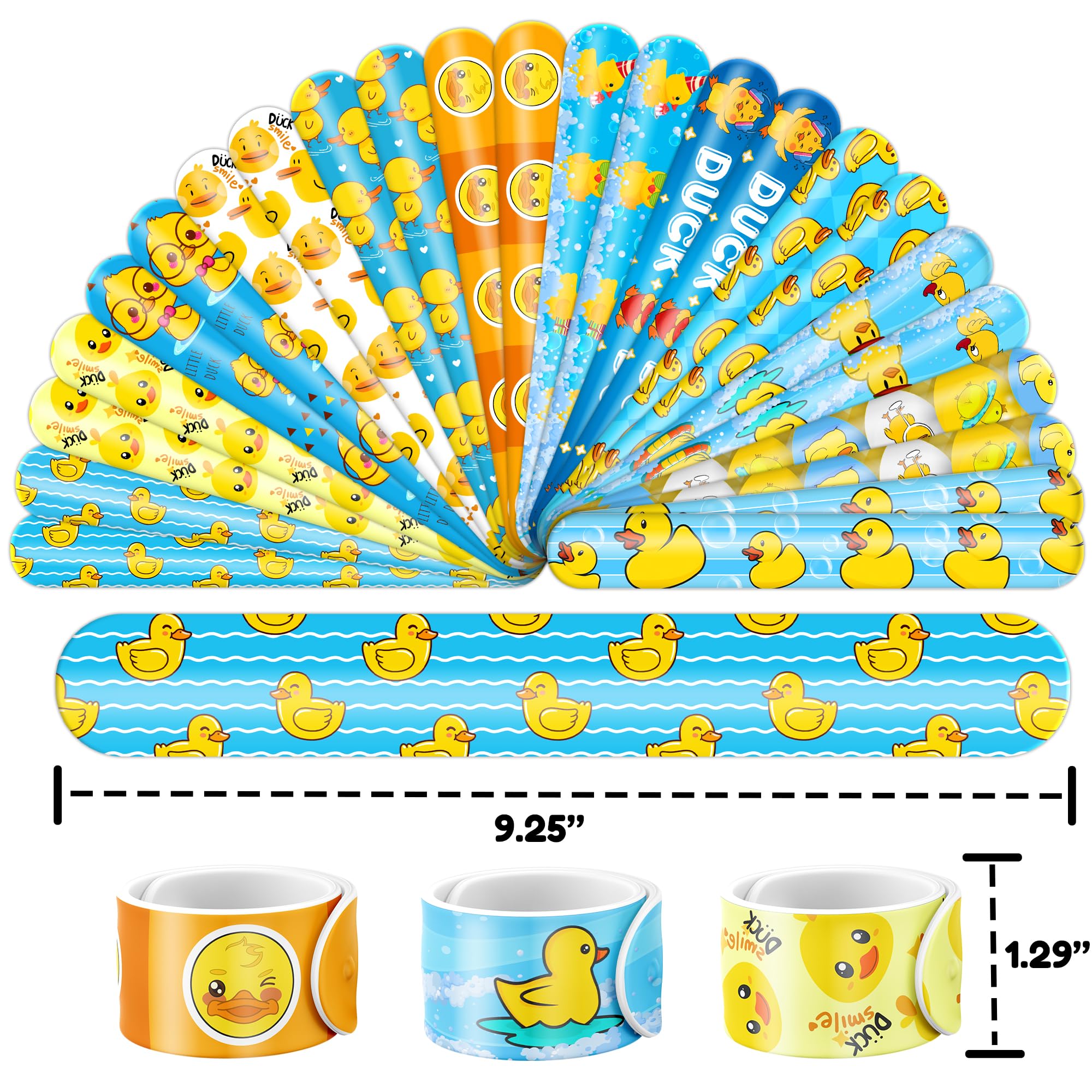 48PCS Duck Party Favors - 24PCS Temporary Tattoos & 24PCS Slap Bracelets - Cute Birthday Party Supplies, Decorations, Baby Shower Gifts, Classroom Prizes, and Rewards for Boys & Girls