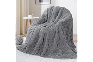 DREWIN Weighted Blanket for Adults Twin Size 15 lbs, Dual Sided Soft Fuzzy Jacquard Sherpa Weighted Blankets for Sleeping, Cozy Fluffy Heavy Blanket for Couch Bed Sofa, Grey, 48 x 72 inches