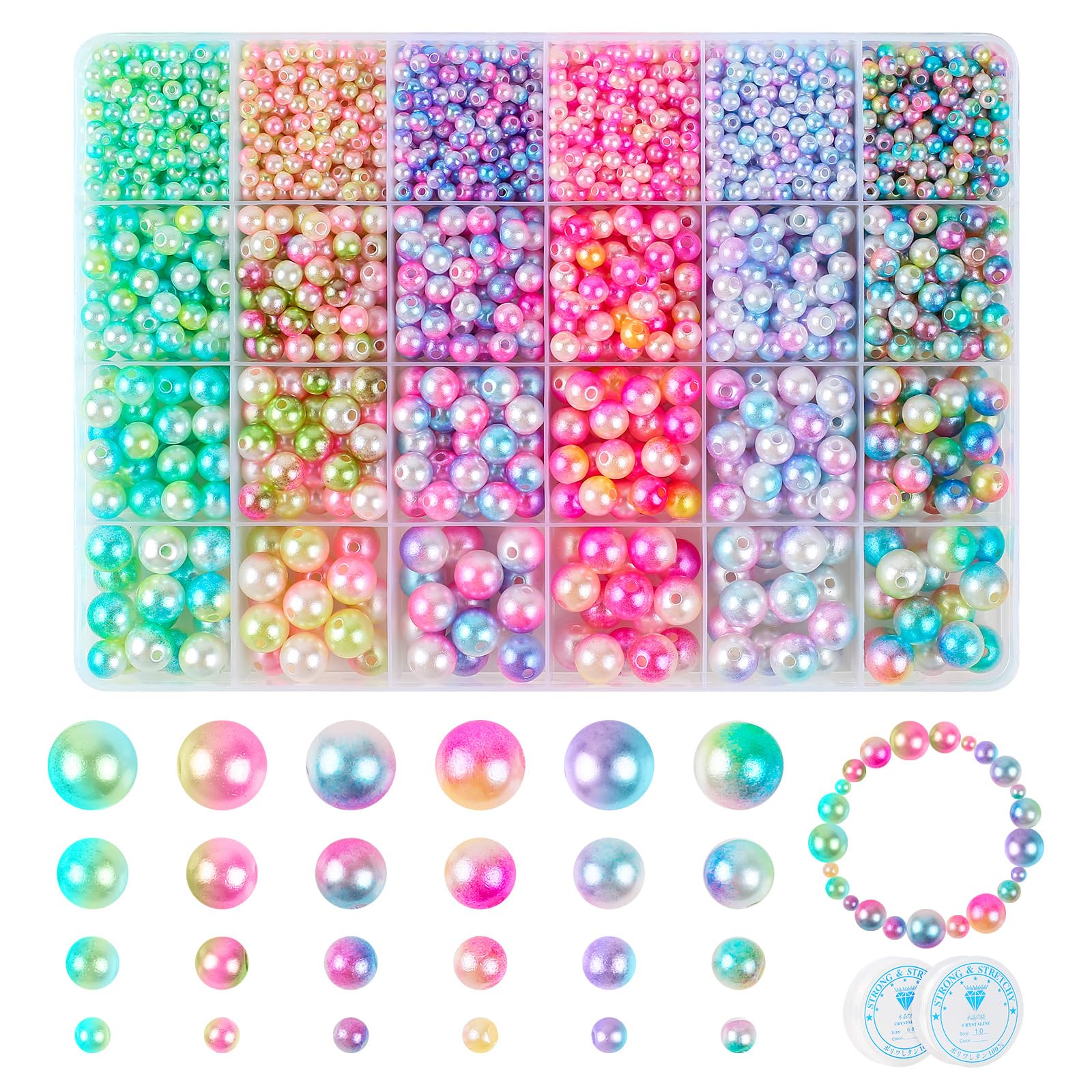 CoKeeSun 2000PCS Pearl Beads, 4/6/8/10mm, Coloured Pearl Beads with Holes, Round for Jewellery Making, Bracelet Making, Crafting, Necklaces, Earrings, DIY