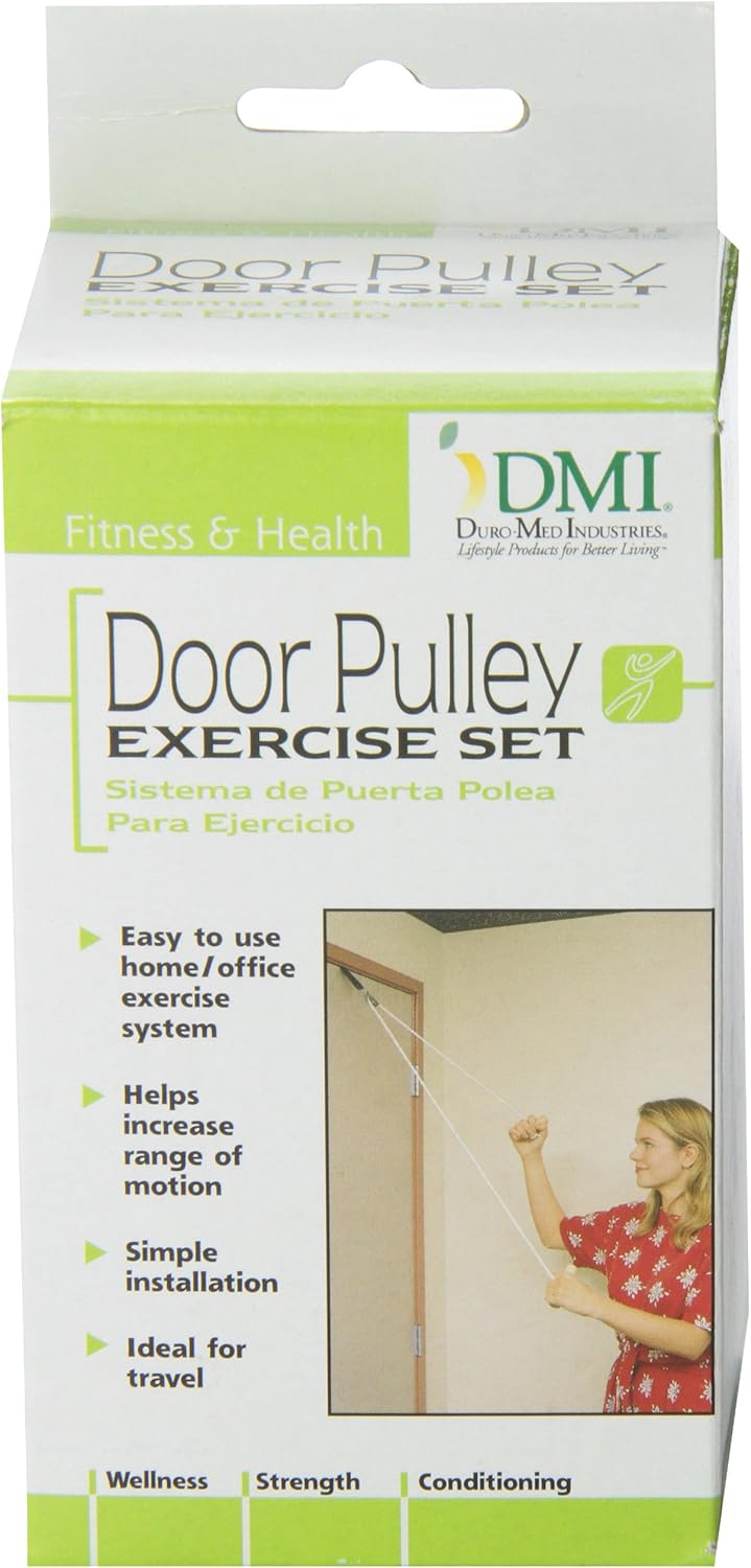 DMI Over the Door Shoulder Pulley for Physical Therapy helps Increase Mobility and Maneuverability on Injured, Elderly or Disabled with Easy to Grip Wooden Dowel Handles, White: Health & Personal Care