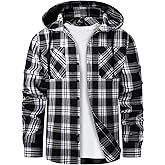 Mens Hooded Flannel Shirts Hoodie Shirt Lightweight Long Sleeve Casual Plaid Button Down Jackets Stylish with Pocket