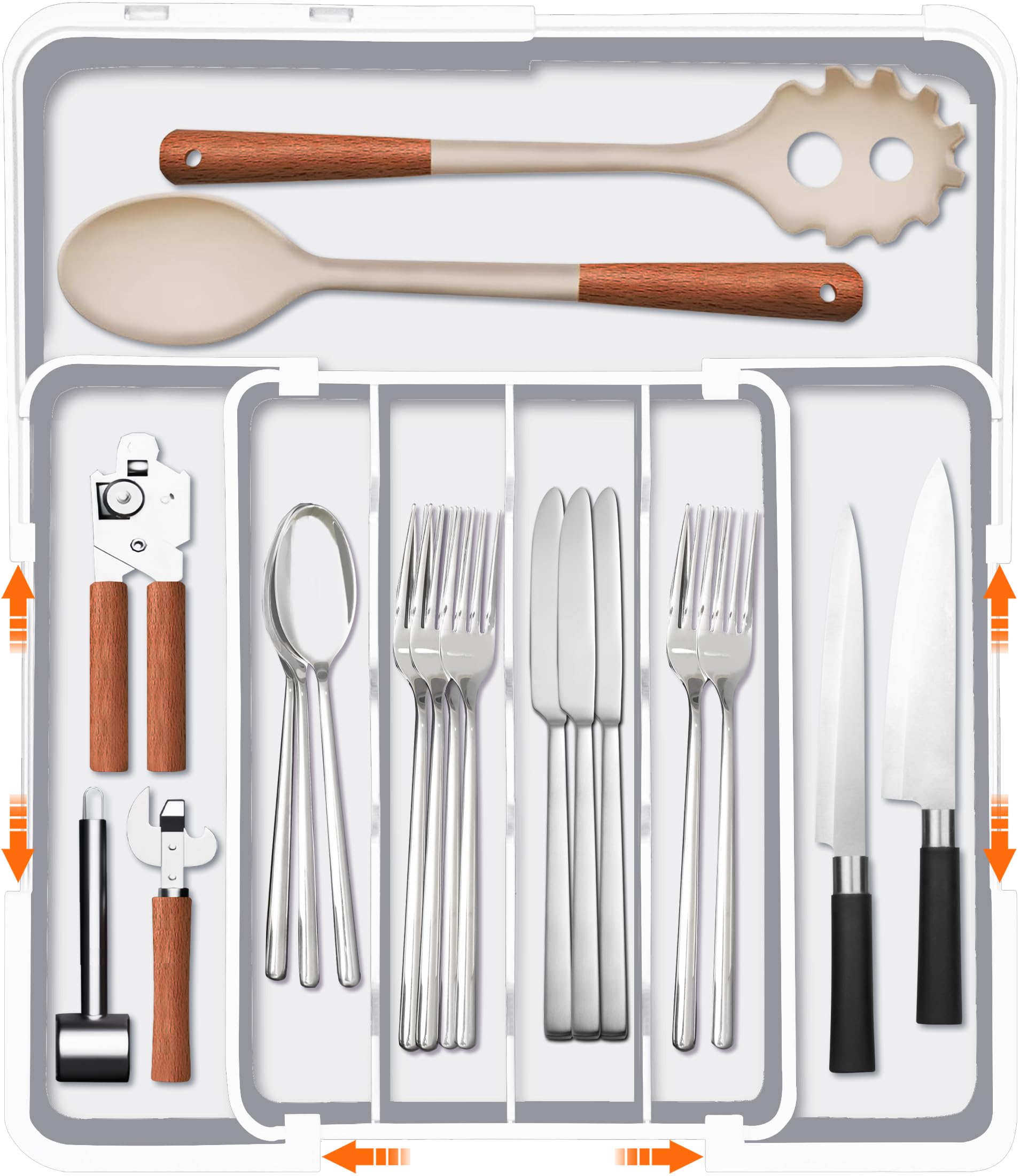 Photo 1 of Homecor Silverware Drawer Organizer, Adjustable Kitchen Drawer Organizer, Expands from 4 to 7 Slots, Non-Slip BPA-Free Flatware Cutlery Utensil Holder for Forks Knives Spoons and Kitchen Utensil,White