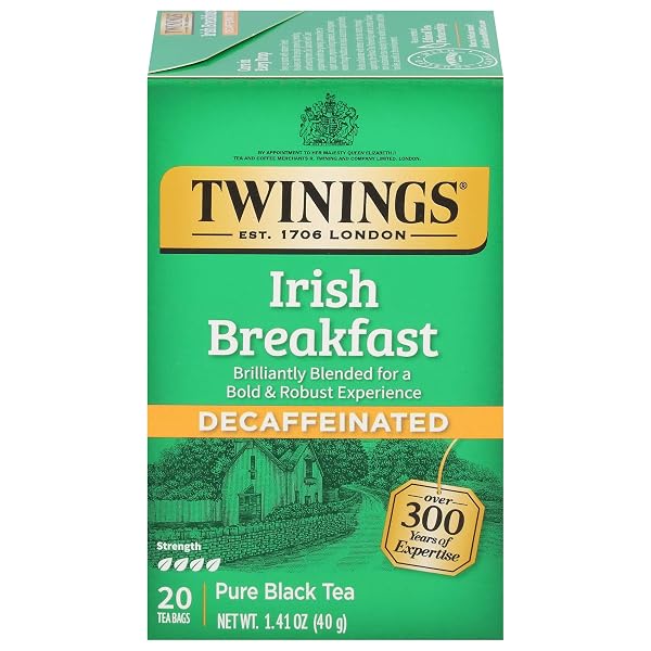 TWININGS DECAFFEINATED IRISH BREAKFAST BLACK TEA INDIVIDUALLY WRAPPED...