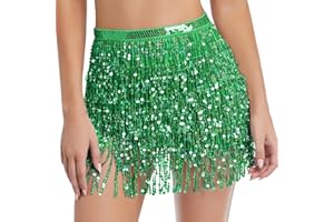 FENYONG Women's Sequin Tassel Skirts Rave Fringe Hip Scarf for Festival