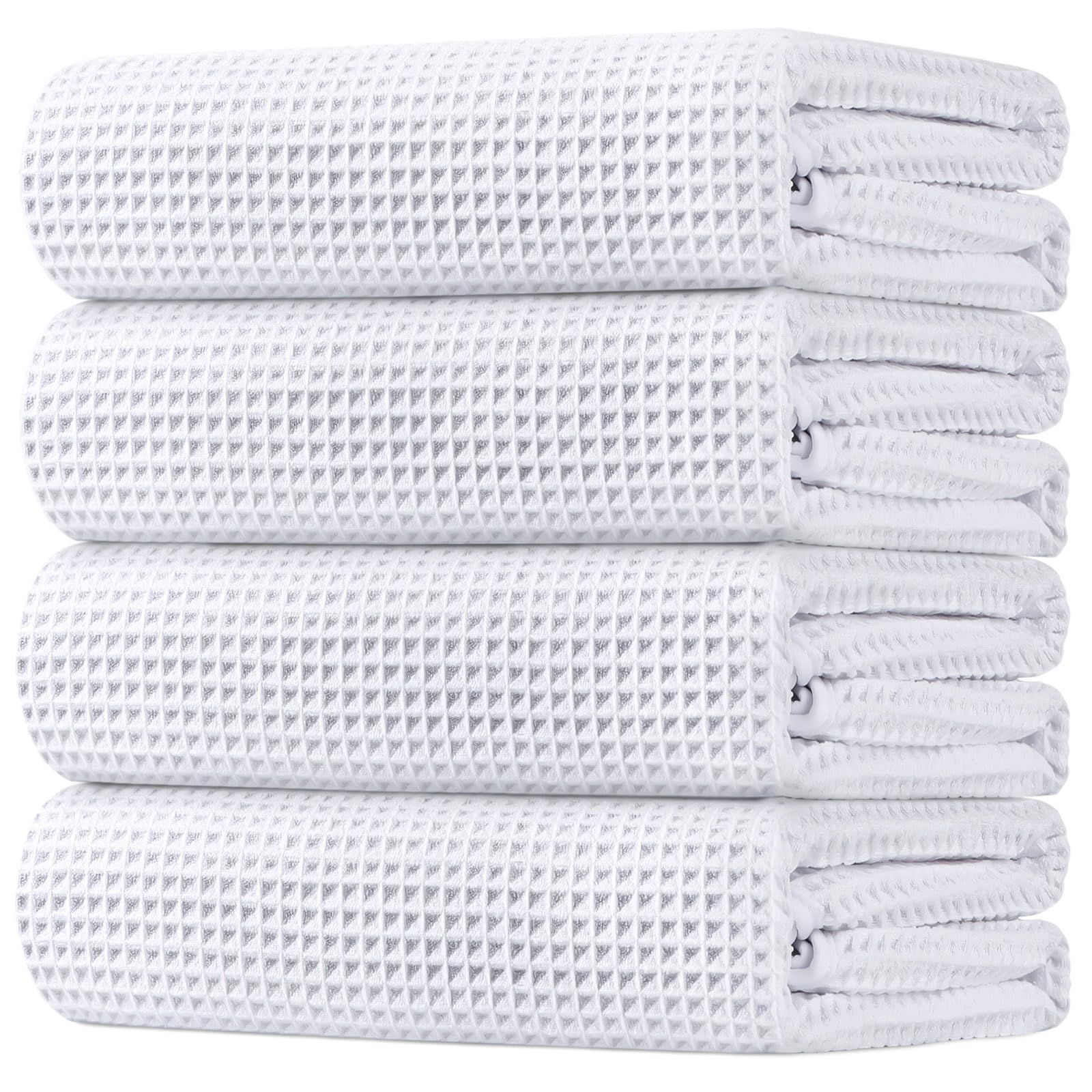 Photo 1 of HOMEXCEL Waffle Bath Towels Set 4 Pack, Premium Microfiber Bathroom Towels, Ultra Soft, Lightweight, Highly Absorbent and Quick Dry Towel for Bathroom, Gym, Shower, Hotel, and Spa, 27 x 54 Inch, White