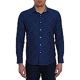 Robert Graham Men's Bayview Long-Sleeve Woven Button Down Shirt, Premium Cotton Knit Top, Classic-Fit & Richly Detailed