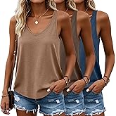 Huukeay 3 Pack Women's Tank Tops V Neck Summer Racerback Tops Loose Fit Casual Sleeveless Tee Workout Yoga Athletic Shirts