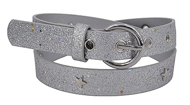EANAGO Kindergürtel 'Superstar silber' für Mädchen (Kindergarten- und Grundschulkinder, 5-10 Jahre), silber mit Glitzer und N