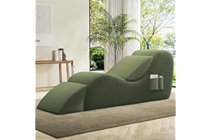 B.SAURASENG Yoga Chairs for Adults, Ergonomic Chaise Lounge Chair Indoor with Lumbar Pillow,Ottoman,Side Pockets,High Density Foam, Boneless Yoga Chair for Relaxation Exercise Stretching