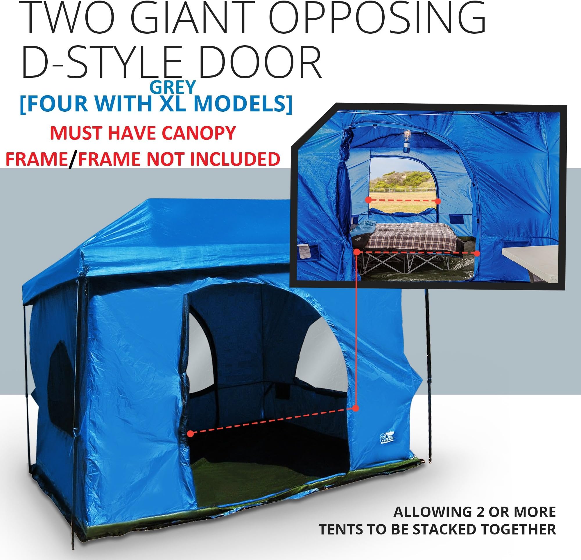 The Original-Authentic Standing Room 4-person Cabin Tent 8.5 FEET OF HEAD ROOM 2 or 4(XL models)Big Screen Doors Fast Easy SetUp,Fits Most 10x10 STRAIGHT Leg Canopy,FULL FLOOR, CANOPY FRAME NOT INCLUDED