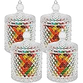 Hedume 4 Pack Crystal Diamond Faceted Jar with Crystal Lid, Glass Food Storage Organization Set Suitable as Candy Dish, Cookie Tin, Decorative Sugar Bowl (Diameter 3.3 Inch)