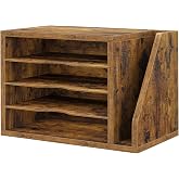 Wooden Mail Organizer, Desk Organizer with 3 Adjustable Shelves | Mail Sorter, File Organizer Desktop, Mail Holder for Home Office, Letter Sorter for Envelopes, Bills, Magazines, Rustic Brown