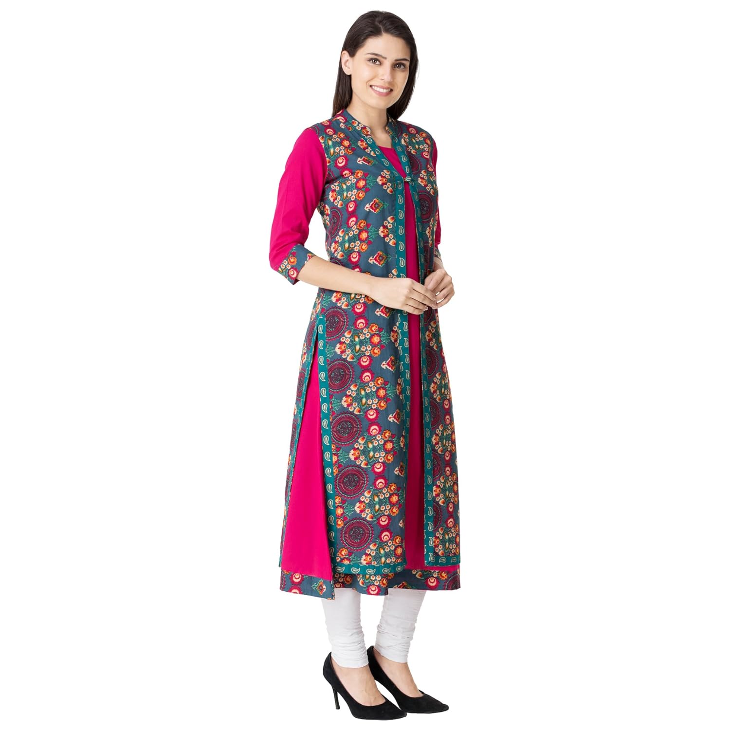 m&d women's cotton printed double layer kurti
