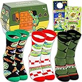 Teenage Mutant Ninja Turtles Socks for Men Set - Bundle with 3 Pairs of Crew Socks for Men Size 10-13 Plus Stickers, More | TMNT Apparel Gift Set