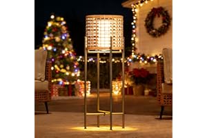 LAUSAINT HOME Solar Powered Outdoor Floor Lamp with Auto On/Off LED Light, Waterproof Wicker Patio Floor Lights, Boho Rattan Floor Lantern (1 Floor Lamp)