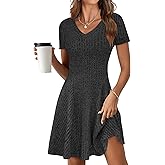 ANRABESS Womens Summer Dresses Casual Short Sleeve Ribbed Knit V Neck Swing A-Line 2026 Spring Vacation Tunics Short Dress