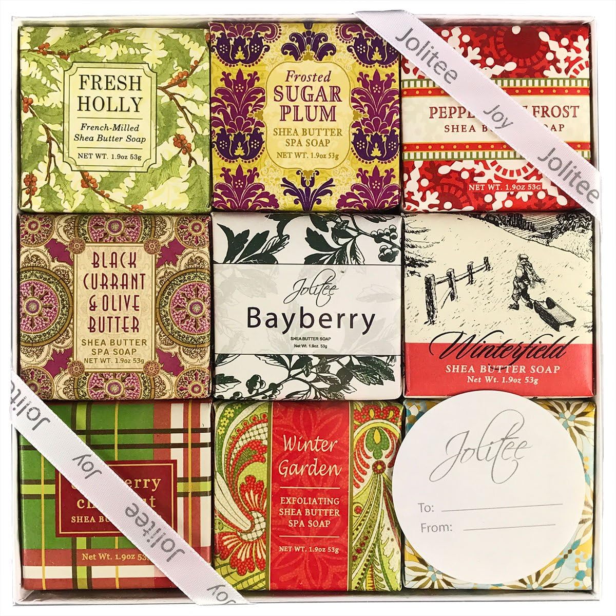 French Milled Botanical Soap Sampler Set in Nine Fabulous Scents, Individually Wrapped Vegetable Based Mini Soaps with Essential Oils, Shea Butter and Natural Extracts (Winter Scents)