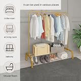 JIUYOTREE 110cm Metal Garment Rack with Bottom Shoe Shelf Gold view 5