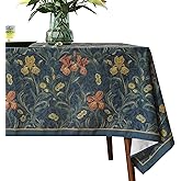 patdrea Designer Dark Blue Linen Rectangle Tablecloth,Vintage French Rustic Floral Pattern Tablecloths,Decorative Table Cover Cloth for Kitchen,Dining,Tea Party,Home,Christmas,55"*71"