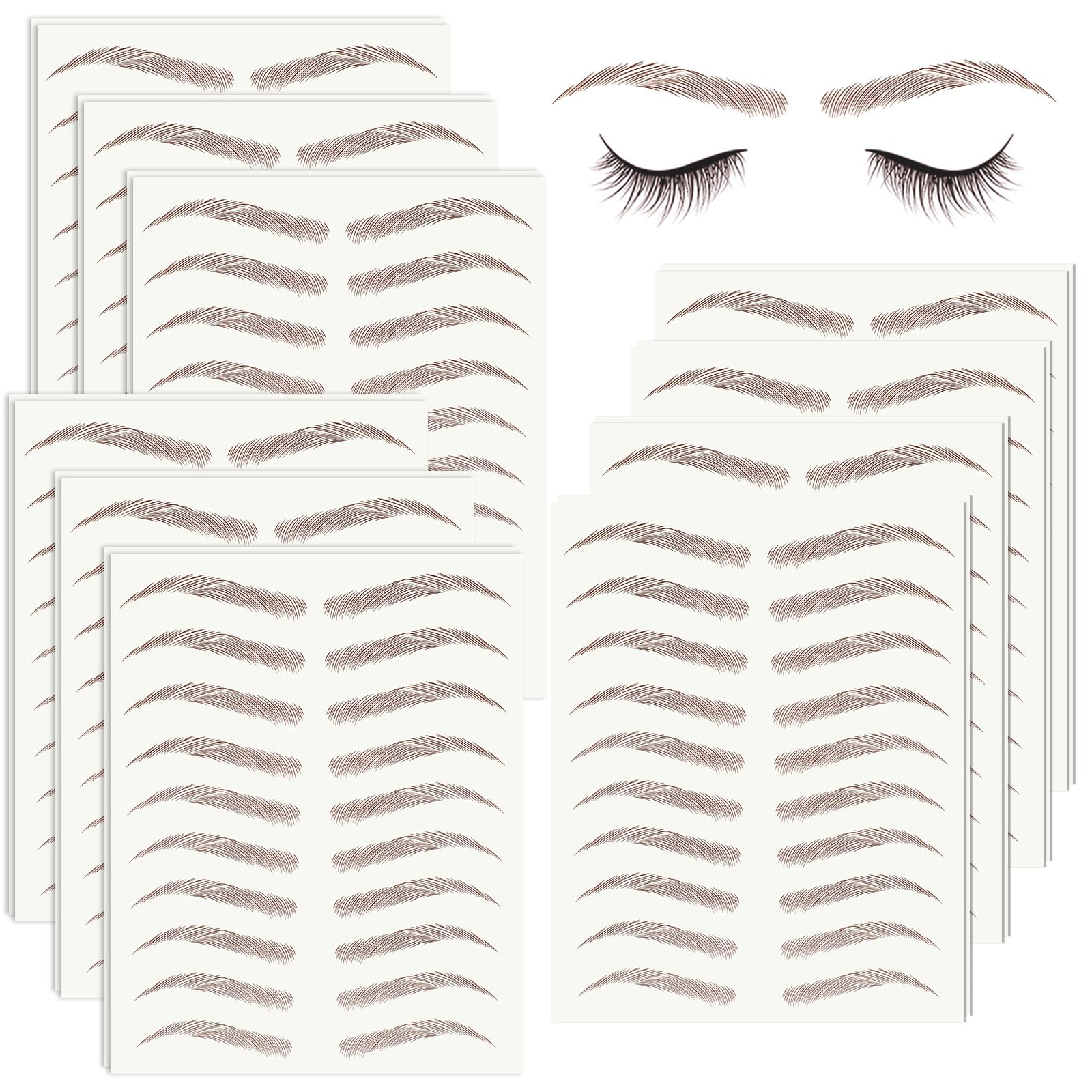 Photo 1 of 20 Sheets 200 Pairs Eyebrow Tattoo Sticker Waterproof 4D Hair-Like Natural Fake Tattoo Eyebrows Transfers Stickers Peel Off Brows Grooming Shaping Makeup Sticker for Women Girls, Brown