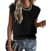 Lueluoye Women's Summer Knit Sweater Vest Cap Sleeve Casual Trendy Crew Neck Ribbed Pullover Tank Tops