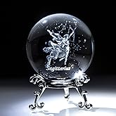 3D Laser Constellation Crytsal Ball Crystal Paperweight Full Sphere Glass Fengshui with Sliver-Plated Flowering Stand(Sagittarius)