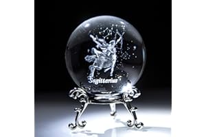 HDCRYSTALGIFTS 3D Laser Constellation Crytsal Ball Crystal Paperweight Full Sphere Glass Fengshui with Sliver-Plated Flowering Stand(Sagittarius)