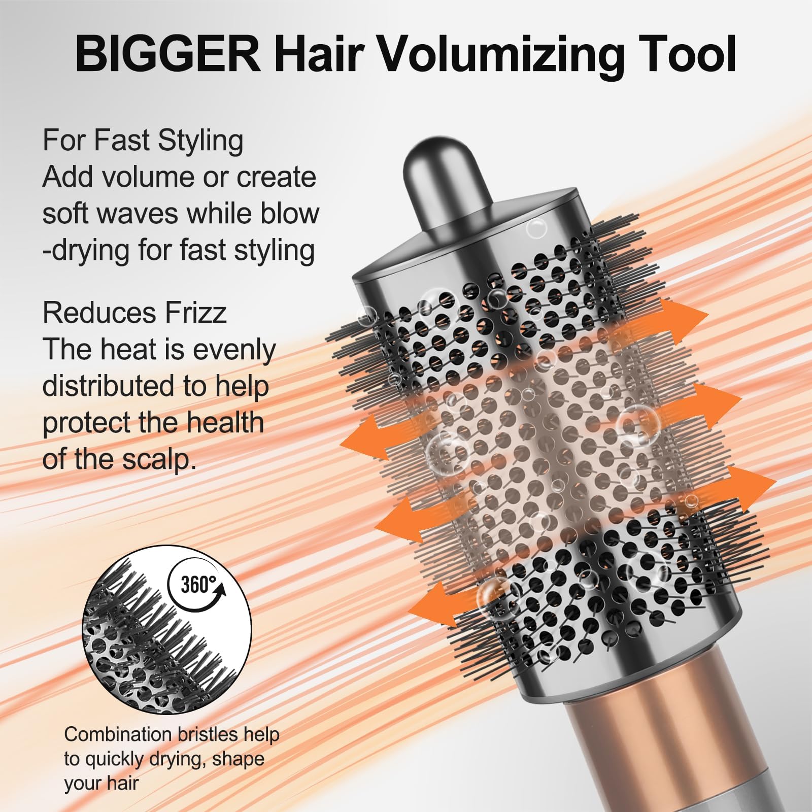 PUREGUST Upgraded Large Round Brush Attachment for Dyson Air wrap Jumbo Bigger Oval Round Volumizing Brush for Dyson Airwrap Accessories, Gray