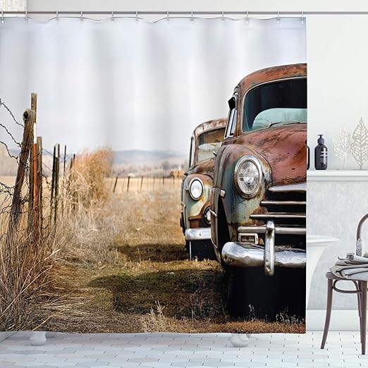 Amazon Com Ambesonne Vintage Car Shower Curtain Classic
