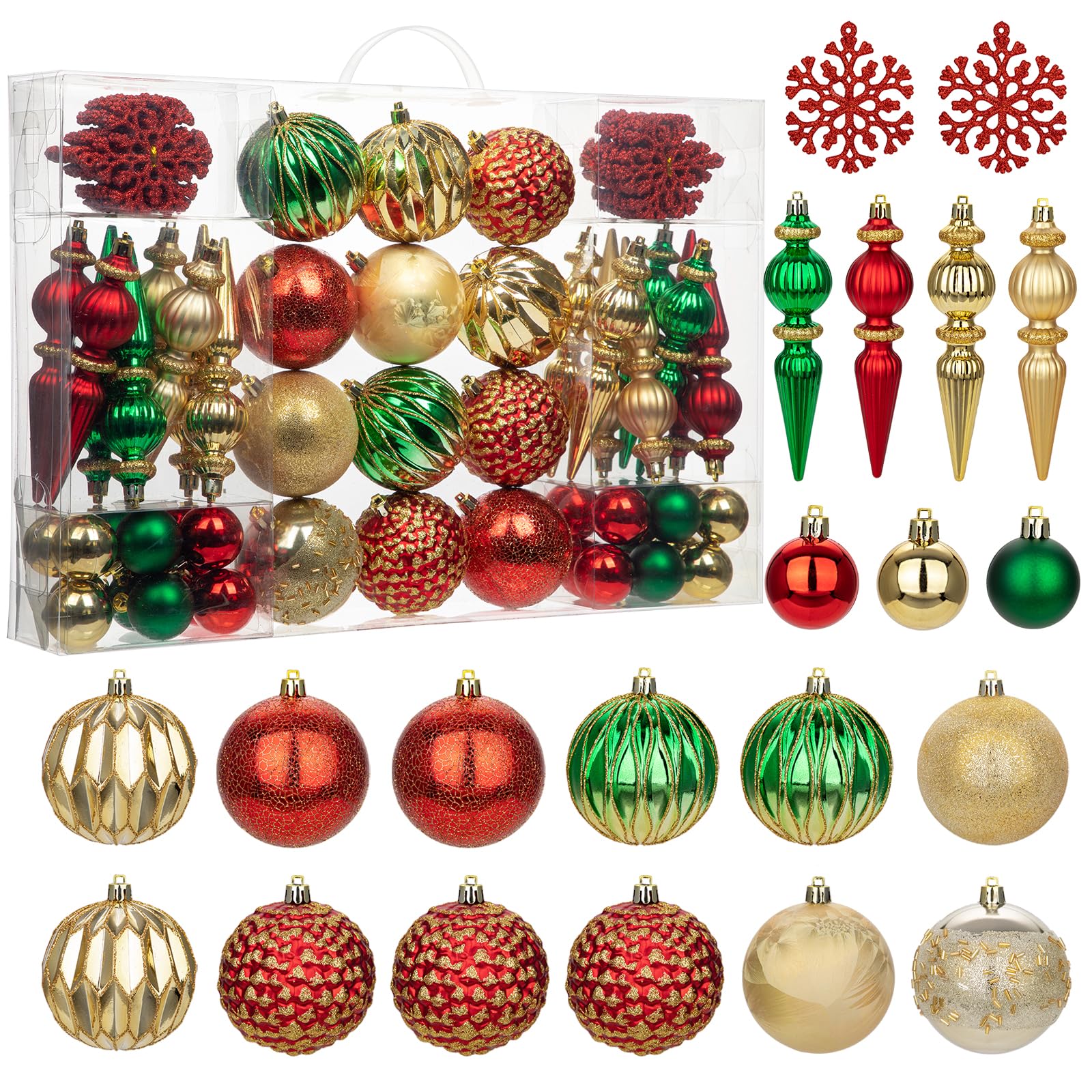 Photo 1 of 92ct Christmas Tree Decoration Set - Shatterproof Christmas Baubles with Strings for Wreath, Garland & Party Decoration, Red-Green