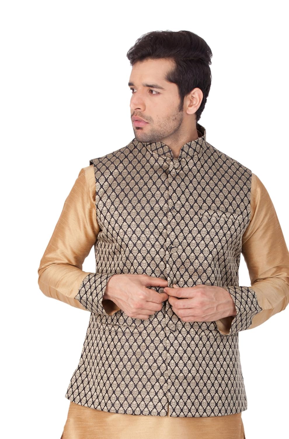 vastramay mens silk blend nehru jackets (black_vasmjbl005)
